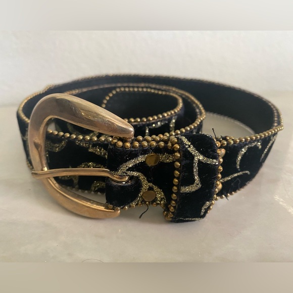 Vintage Elite Fresno California Velvet Belt Size Medium with Brass Buckle - Picture 1 of 14